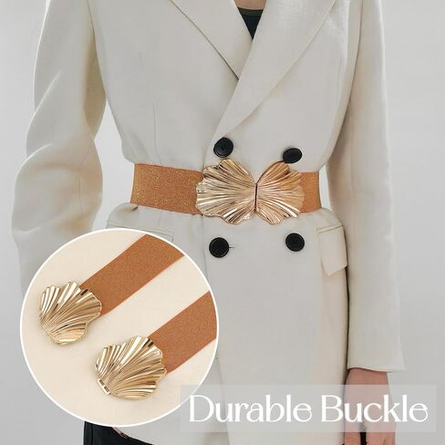 Women Brilliant Waist Belt Elastic Skinny Belt with Shell Shape Buckle Shiny Dress Belt Waistband for Girls in Saudi Arabia