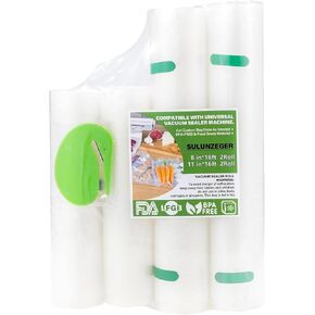Vacuum Sealer Bags, 2 Rolls 8"X16' and 2 Rolls 11"X16' Airtight Food Storage Bag, Sous Vide Roll with Bags Cutter for Vacum Sealing Machine, Microwave Freezer Safe, BPA Free (Transparent) in Saudi Arabia