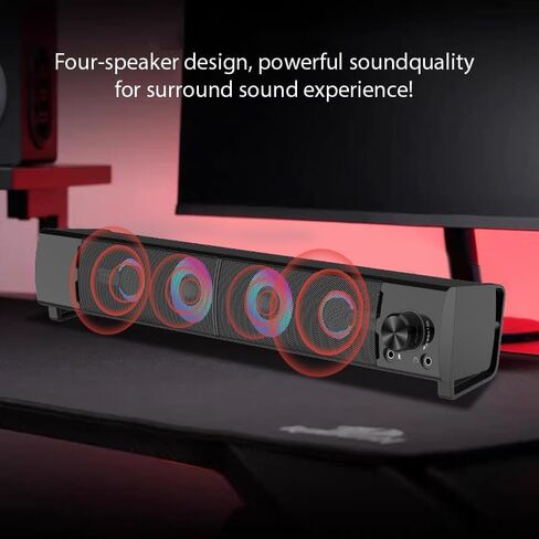 This detachable computer game bar speaker is suitable for desktop computer monitors. It is a 2.0 channel computer speaker with colorful lights, USB-powered, and features a 3.5mm input. in Saudi Arabia