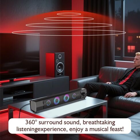 This detachable computer game bar speaker is suitable for desktop computer monitors. It is a 2.0 channel computer speaker with colorful lights, USB-powered, and features a 3.5mm input. in Saudi Arabia