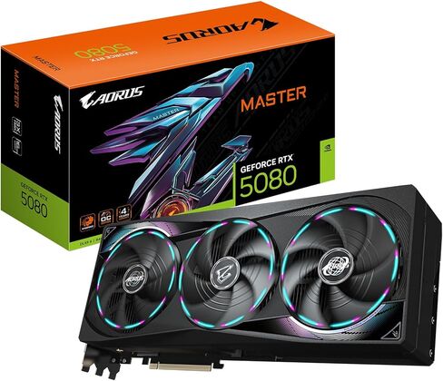 GIGABYTE AORUS GeForce RTX 5080 Master 16G Graphics Card, WINDFORCE Cooling System, 16GB 256-bit GDDR7, GV-N5080AORUS M-16GD Video Card (Renewed) in Saudi Arabia