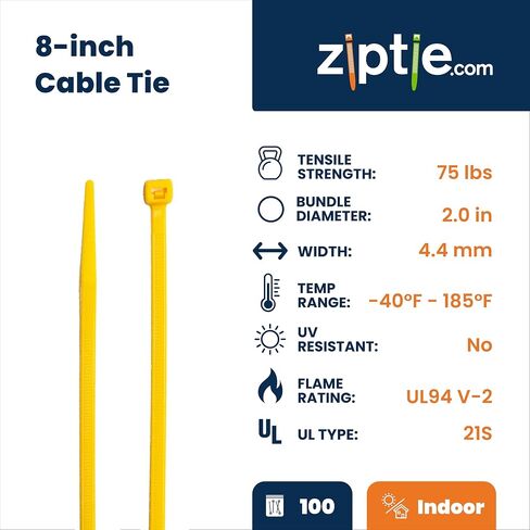 روابط zip متعددة الأغراض 8 بوصة من النايلون-إدارة سلك الشد 75 رطل-لفائف التعادل المدرجة في UL 21-متعدد الأغراض (100 حزمة) in Kuwait