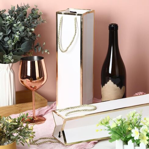 50 Pack Wine Bags Wine Bottles Gift Bags with Handles 13.8x3.8x3.8 Inch Reusable Liquor Bags with Gold Foil Print Kraft Bags Paper Wine Bottle Bag Gift for Birthday Party Wedding Bridal Shower (White) in Kuwait
