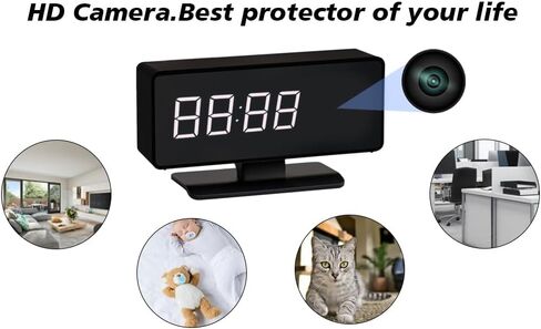 كاميرا Hidden Clock - الكاميرا اللاسلكية الكاملة HD 4K - WiFi Nanny Cam للمنزل الأمان الداخلي - WiFi & Bluetooth Connection الكشف عن حركة الرؤية الليلية الكاملة مع تطبيق التغذية الحية in Kuwait