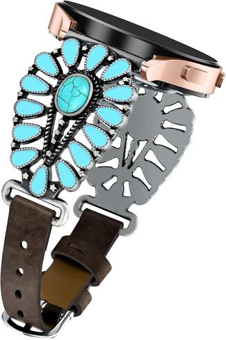 JR.DM Leather Band Women Compatible with Samsung Galaxy Watch 7/6/5/4/Active 2 40mm 44mm/Watch 6 Classic 43mm 47mm/Watch 5 Pro 45mm/Watch 4 Classic 42mm 46mm, Western Boho Turquoise 20mm Straps, Brown in Kuwait