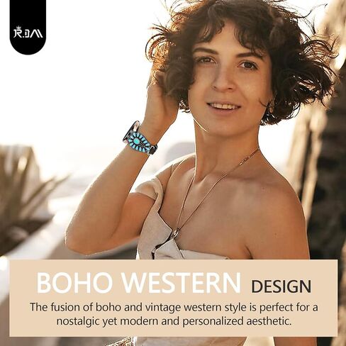 JR.DM Leather Band Women Compatible with Samsung Galaxy Watch 7/6/5/4/Active 2 40mm 44mm/Watch 6 Classic 43mm 47mm/Watch 5 Pro 45mm/Watch 4 Classic 42mm 46mm, Western Boho Turquoise 20mm Straps, Brown in Kuwait