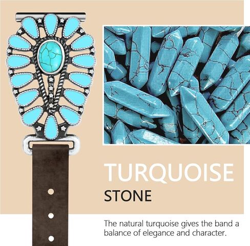 JR.DM Leather Band Women Compatible with Samsung Galaxy Watch 7/6/5/4/Active 2 40mm 44mm/Watch 6 Classic 43mm 47mm/Watch 5 Pro 45mm/Watch 4 Classic 42mm 46mm, Western Boho Turquoise 20mm Straps, Brown in Kuwait