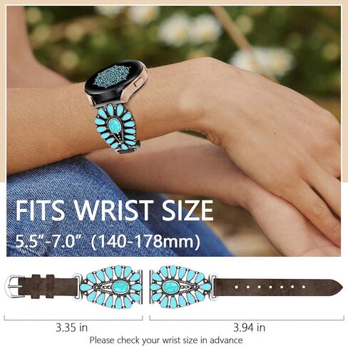 JR.DM Leather Band Women Compatible with Samsung Galaxy Watch 7/6/5/4/Active 2 40mm 44mm/Watch 6 Classic 43mm 47mm/Watch 5 Pro 45mm/Watch 4 Classic 42mm 46mm, Western Boho Turquoise 20mm Straps, Brown in Kuwait