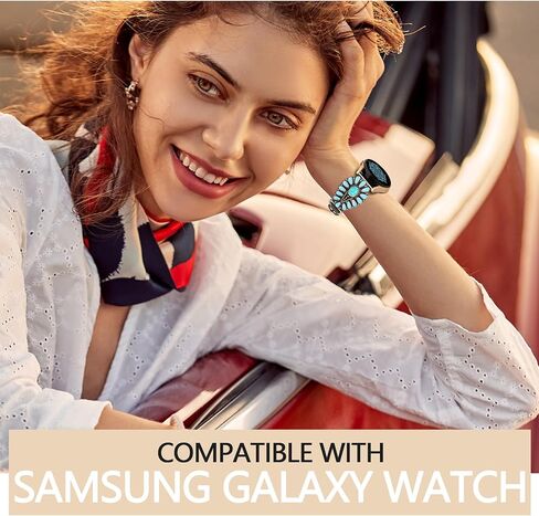 JR.DM Leather Band Women Compatible with Samsung Galaxy Watch 7/6/5/4/Active 2 40mm 44mm/Watch 6 Classic 43mm 47mm/Watch 5 Pro 45mm/Watch 4 Classic 42mm 46mm, Western Boho Turquoise 20mm Straps, Brown in Kuwait
