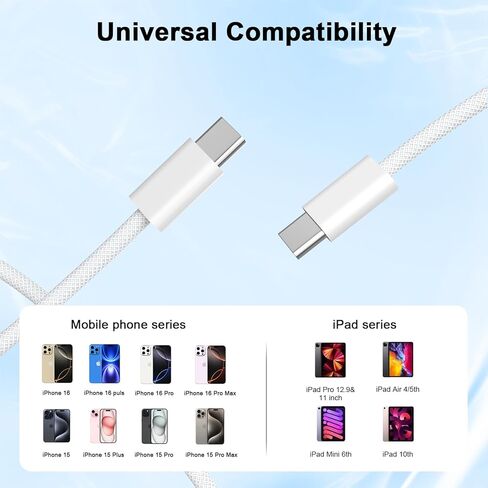 [MFi Certified] USB C to USB C Charging Cable Cord for iPhone 16/16 Plus/16 Pro/16 Pro Max/15/15 Plus/15 Pro/15 Pro Max/Galaxy/Pixel, 2 Pack 60W Woven iPhone 16 Charger Cord 6FT Long, White in Saudi Arabia