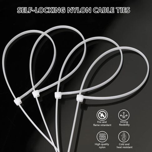 100pcs Black Nylon Cable Ties Assorted Sizes - Weatherproof Zip Ties for Electrical Wiring, Office Cables, Garage Storage Solutions in Saudi Arabia