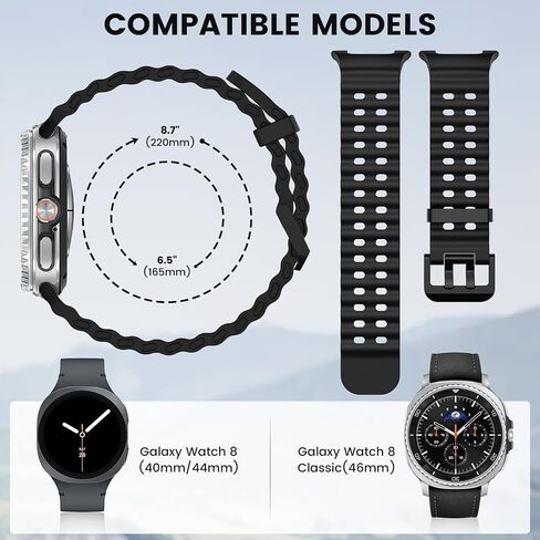 Silicone Band for Samsung Galaxy Watch 8 Classic 46mm/Galaxy Watch 8 44mm 40mm, No Gap Soft Breathable Marine Replacement Sport Strap for Galaxy 8 Watch Bands Men Women in Kuwait