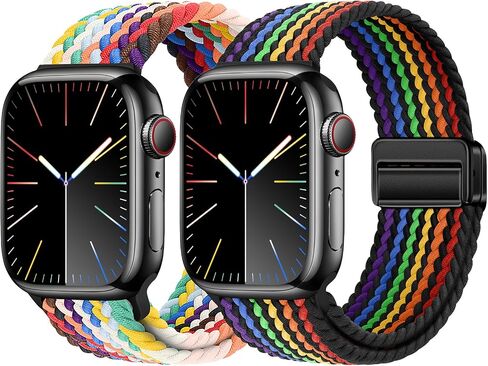 2 حزمة العصابات المغناطيسية متوافقة مع Apple Watch Band 49mm 46mm 45mm 44mm 42mm 41mm 41mm 40mm 38mm للنساء الرجال ، معصم رياضة نايلون ملتوية من النايلون لسلسلة Iwatch Series 10 9 8 7 6 SE 5 4 3 Ultra 2 1 in Kuwait