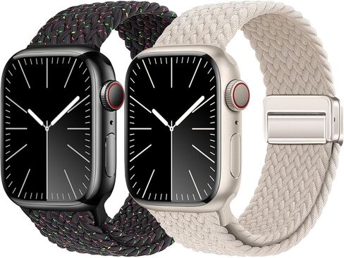 2 حزمة العصابات المغناطيسية متوافقة مع Apple Watch Band 49mm 46mm 45mm 44mm 42mm 41mm 41mm 40mm 38mm للنساء الرجال ، معصم رياضة نايلون ملتوية من النايلون لسلسلة Iwatch Series 10 9 8 7 6 SE 5 4 3 Ultra 2 1 in Kuwait