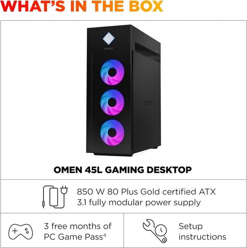 HP Omen 45L Gaming Desktop ، Intel Core Ultra 7 265K ، 16 GB RAM ، 1 TB SSD ، NVIDIA GEFORCE RTX 5070 ، Windows 11 Pro ، Microsoft CoPilot ، Herged Glass ، GT22-3050 (2025) in Saudi Arabia