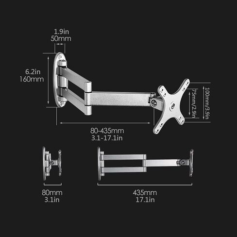Monitor Arm Gas Monitor Stand Hanger Wall-Mounted Monitor and TV Mounting Bracket, Tilt and Rotation, Monitor Arm Desk Mount Fits 12 to 24 Inch Sns Monitor Desk Mount,Black in Saudi Arabia