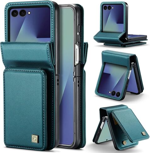 بالنسبة إلى Samsung Galaxy Z Flip 7 Case ، PU Leather Wallet Case مع حامل البطاقة ، حظر RFID ، وظيفة الوقوف ، حماية صدمة صدمة ، غلاف هاتف للنساء للنساء ، Z Flip 7 (Teal) in Kuwait