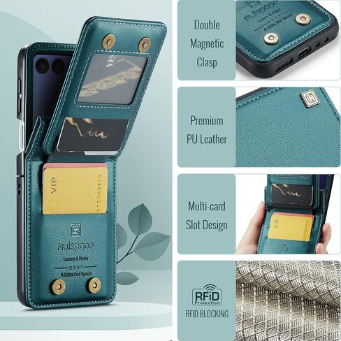 بالنسبة إلى Samsung Galaxy Z Flip 7 Case ، PU Leather Wallet Case مع حامل البطاقة ، حظر RFID ، وظيفة الوقوف ، حماية صدمة صدمة ، غلاف هاتف للنساء للنساء ، Z Flip 7 (Teal) in Kuwait