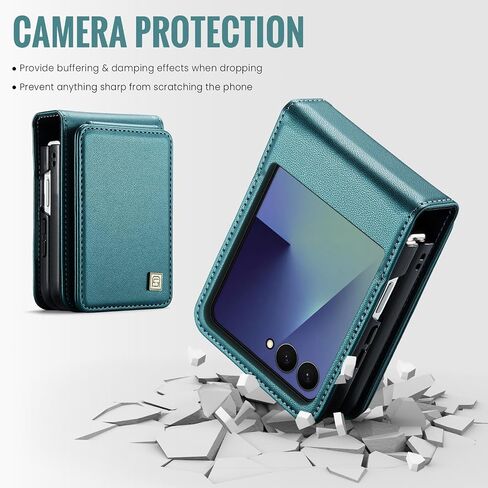 بالنسبة إلى Samsung Galaxy Z Flip 7 Case ، PU Leather Wallet Case مع حامل البطاقة ، حظر RFID ، وظيفة الوقوف ، حماية صدمة صدمة ، غلاف هاتف للنساء للنساء ، Z Flip 7 (Teal) in Kuwait