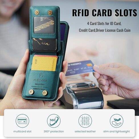 بالنسبة إلى Samsung Galaxy Z Flip 7 Case ، PU Leather Wallet Case مع حامل البطاقة ، حظر RFID ، وظيفة الوقوف ، حماية صدمة صدمة ، غلاف هاتف للنساء للنساء ، Z Flip 7 (Teal) in Kuwait