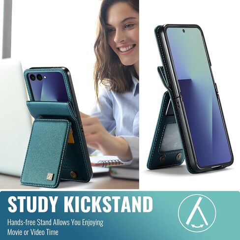 بالنسبة إلى Samsung Galaxy Z Flip 7 Case ، PU Leather Wallet Case مع حامل البطاقة ، حظر RFID ، وظيفة الوقوف ، حماية صدمة صدمة ، غلاف هاتف للنساء للنساء ، Z Flip 7 (Teal) in Kuwait