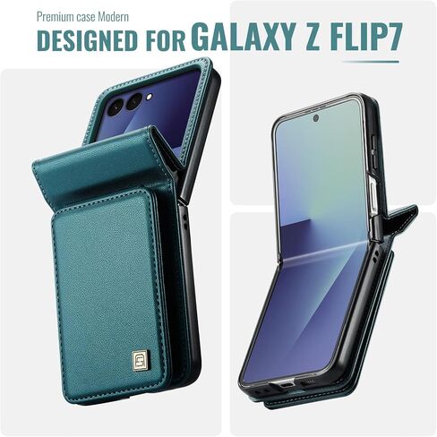 بالنسبة إلى Samsung Galaxy Z Flip 7 Case ، PU Leather Wallet Case مع حامل البطاقة ، حظر RFID ، وظيفة الوقوف ، حماية صدمة صدمة ، غلاف هاتف للنساء للنساء ، Z Flip 7 (Teal) in Kuwait