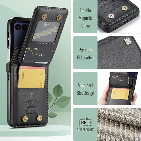 بالنسبة إلى Samsung Galaxy Z Flip 7 Case ، PU Leather Wallet Case مع حامل البطاقة ، حظر RFID ، وظيفة الوقوف ، حماية صدمة صدمة ، غلاف هاتف للنساء للنساء ، Z Flip 7 (Teal) in Kuwait