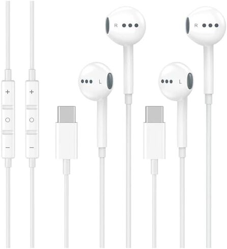 2 Pack USB C سماعات الرأس السلكية السلكية مع التحكم في الميكروفون ومحلول الصوت-إلغاء الضوضاء سماعات الأذن USB-C لـ iPhone 16/15 Pro Max Plus و iPad Pro و Galaxy S25/S24 Ultra و Pixel 9/8/7 in Kuwait