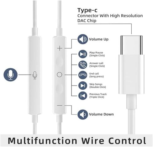 2 Pack USB C سماعات الرأس السلكية السلكية مع التحكم في الميكروفون ومحلول الصوت-إلغاء الضوضاء سماعات الأذن USB-C لـ iPhone 16/15 Pro Max Plus و iPad Pro و Galaxy S25/S24 Ultra و Pixel 9/8/7 in Kuwait