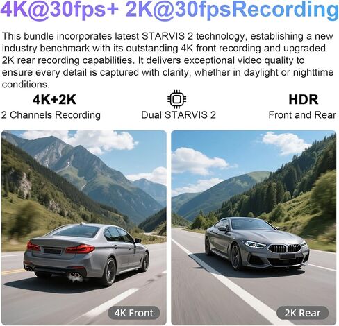 4K Front & 2K REAP 2 قناة HDR DASH CAM ، Starvis 2 IMX678 IMX675 ، ملائمة مخصصة لتويوتا كامري وكامري هايبرد 2021 2022 2023 2024 (الطراز أ) ، LE L XLE in Kuwait