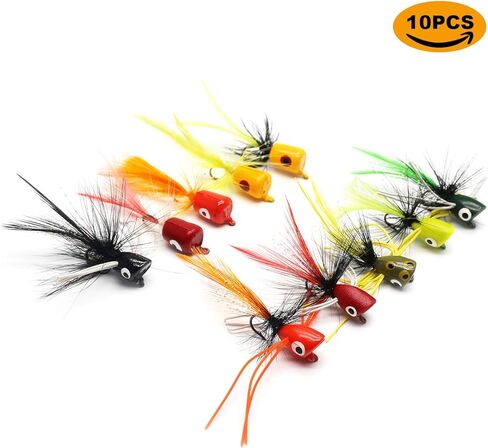 YZD Bass Popper Fly Dry Fly Fishing Flies Kit Panfish Bass Fishing Popper Topwater Bait…… in Kuwait
