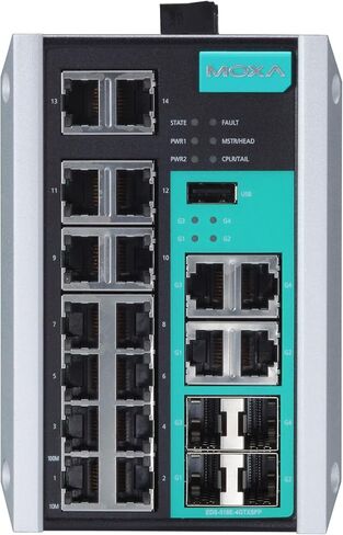 Moxa EDS-518E-4GTXSFP-T مفتاح Gigabit Ethernet مع منافذ 14 × 10/100BASETX ، و 4 COMBO 10/100/1000BASETX أو 100/1000BassFP منافذ ، -40 إلى 75 درجة مئوية درجة حرارة التشغيل. in Kuwait