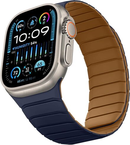 Double Sided Reversible Band Compatible with Apple Watch 49mm 46mm 45mm 44mm 42mm, Magnetic Wristband Soft Silicone Straps for iWatch Ultra SE Series 10 9 8 7 6 5 4 3 2 1, Brown Indigo in Saudi Arabia