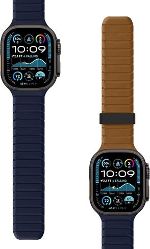 Double Sided Reversible Band Compatible with Apple Watch 49mm 46mm 45mm 44mm 42mm, Magnetic Wristband Soft Silicone Straps for iWatch Ultra SE Series 10 9 8 7 6 5 4 3 2 1, Brown Indigo in Saudi Arabia