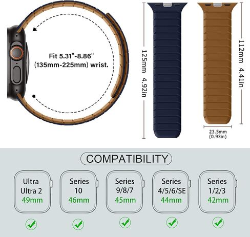 Double Sided Reversible Band Compatible with Apple Watch 49mm 46mm 45mm 44mm 42mm, Magnetic Wristband Soft Silicone Straps for iWatch Ultra SE Series 10 9 8 7 6 5 4 3 2 1, Brown Indigo in Saudi Arabia