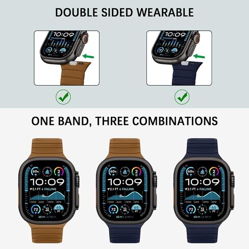 Double Sided Reversible Band Compatible with Apple Watch 49mm 46mm 45mm 44mm 42mm, Magnetic Wristband Soft Silicone Straps for iWatch Ultra SE Series 10 9 8 7 6 5 4 3 2 1, Brown Indigo in Saudi Arabia