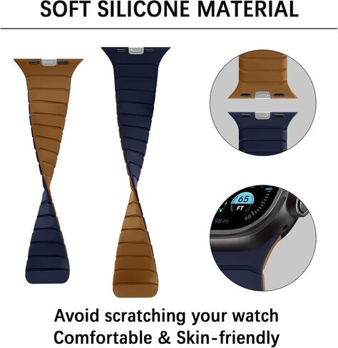 Double Sided Reversible Band Compatible with Apple Watch 49mm 46mm 45mm 44mm 42mm, Magnetic Wristband Soft Silicone Straps for iWatch Ultra SE Series 10 9 8 7 6 5 4 3 2 1, Brown Indigo in Saudi Arabia