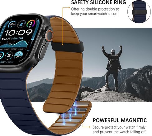 Double Sided Reversible Band Compatible with Apple Watch 49mm 46mm 45mm 44mm 42mm, Magnetic Wristband Soft Silicone Straps for iWatch Ultra SE Series 10 9 8 7 6 5 4 3 2 1, Brown Indigo in Saudi Arabia