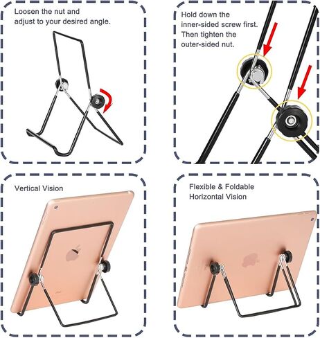 Adjustable Tablet Holder for Desk - 2 Pack Portable Foldable Display Stands for iPad, Kindle (7-14 inch) - Black in Saudi Arabia