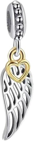 Angel Charm Wing Charm with Heart Charm 925 Sterling Silver Feather Charm Christmas Charm for Pandora Bracelet in Saudi Arabia