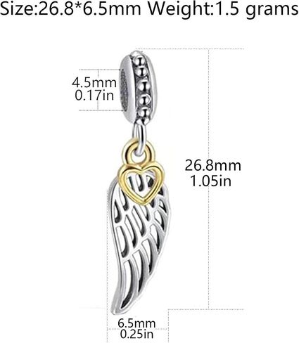 Angel Charm Wing Charm with Heart Charm 925 Sterling Silver Feather Charm Christmas Charm for Pandora Bracelet in Saudi Arabia