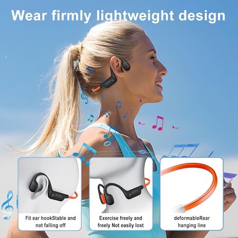 سماعات توصيل العظام ، أذن مفتوحة Bluetooth 5.4 سماعات الرأس مع MIC ， IPX6 مقاوم للماء سماعات بلوتوث ， 15 ساعة تشغيل ， للركض ， ركوب الدراجات ， المشي ، في الهواء الطلق (أسود) in Kuwait