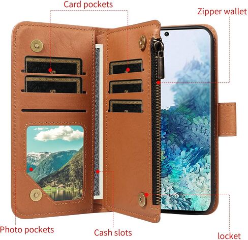 ل Samsung Galaxy S20 Plus S20+ 5G Wallet Phone Case with Crossbody Lanyard Strap Faux Card Card Slot Slot Stand Kickstand Men Women Flip Cover S20+ 5G S20Plus 20S+ S2O S 20+ G5 Black in Kuwait