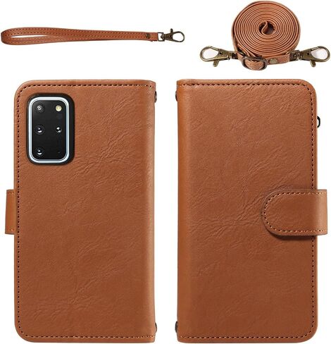 ل Samsung Galaxy S20 Plus S20+ 5G Wallet Phone Case with Crossbody Lanyard Strap Faux Card Card Slot Slot Stand Kickstand Men Women Flip Cover S20+ 5G S20Plus 20S+ S2O S 20+ G5 Black in Kuwait