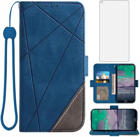 Asuwish Compatible with Nokia 3.4 Wallet Case and Tempered Glass Screen Protector Lanyard Leather Flip Card Holder Stand Kickstand Cell Accessories Phone Cover for Nokia3.4 TA-1285 Women Men Blue in Kuwait