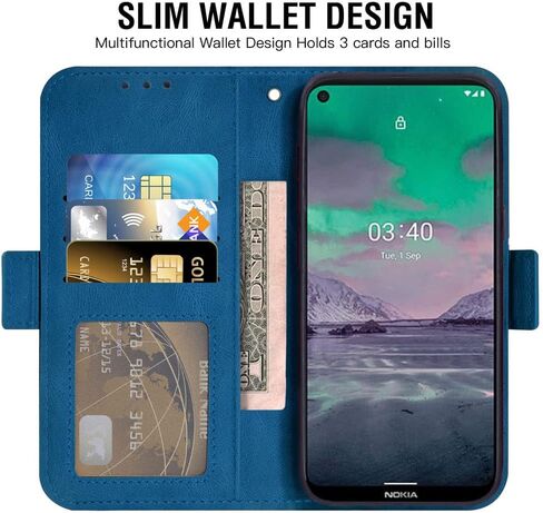 Asuwish Compatible with Nokia 3.4 Wallet Case and Tempered Glass Screen Protector Lanyard Leather Flip Card Holder Stand Kickstand Cell Accessories Phone Cover for Nokia3.4 TA-1285 Women Men Blue in Kuwait