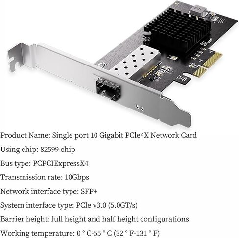 10 جيجابت في الثانية من منفذ SFP+ PCIE 3.0 x4 بطاقة محول الشبكة-توسيع خادم سطح المكتب مع 82599 شرائح ، متوافقة مع Windows/Linux/VMware in Kuwait