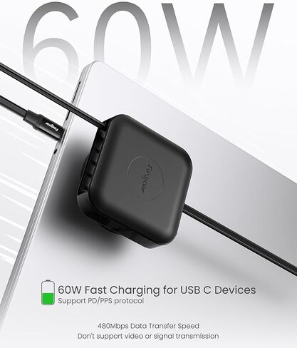 Fasgear Retractable USB C Cable Desk Mount ، 60W PD/PPS شحن سريع USB C 2.0 شاحن لـ iPhone 16 15 PRO/IPAD PRO/MAC-BOOK/SAM-SUNG ، 360 ° TYPE Cable C (2M ، Black) in Kuwait
