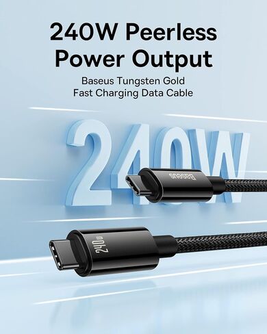 BASEUS USB C Cable ، 240W PD 5A شحن سريع USBC إلى كبل USBC ، سبيكة من نايلون من النوع C من النوع C الشاحن لـ iPhone 17 16 Pro/Plus/Pro Max ، MacBook ، iPad Pro/Mini ، Samsung S23/S22+ (6.6ft) in Kuwait