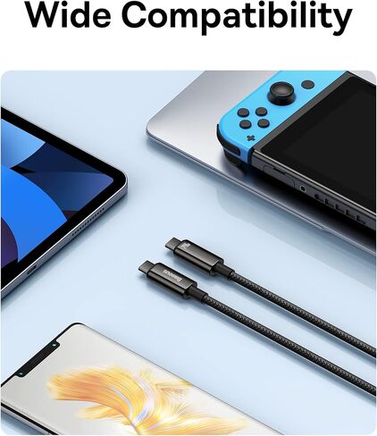 BASEUS USB C Cable ، 240W PD 5A شحن سريع USBC إلى كبل USBC ، سبيكة من نايلون من النوع C من النوع C الشاحن لـ iPhone 17 16 Pro/Plus/Pro Max ، MacBook ، iPad Pro/Mini ، Samsung S23/S22+ (6.6ft) in Kuwait